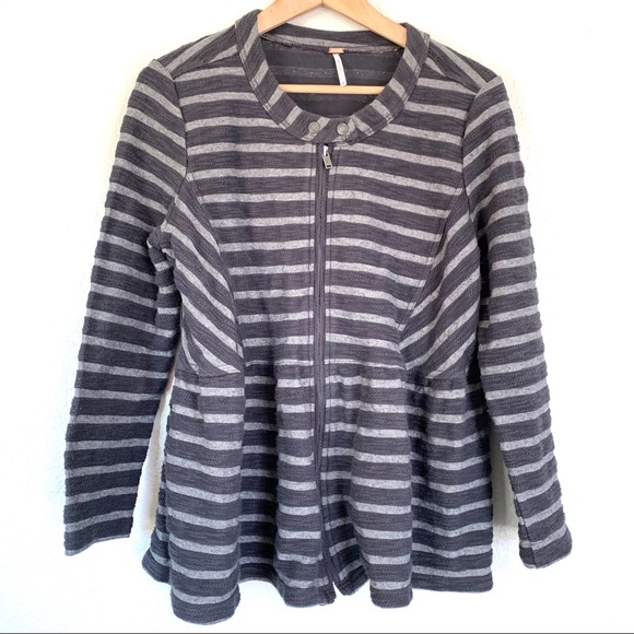 Free People gray striped peplum zip up jacket - Picture 1 of 8